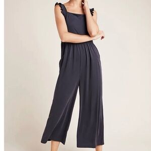 Anthropologie Billie Ribbed Cupro Wide Leg Jumpsuit Black Small Loungewear